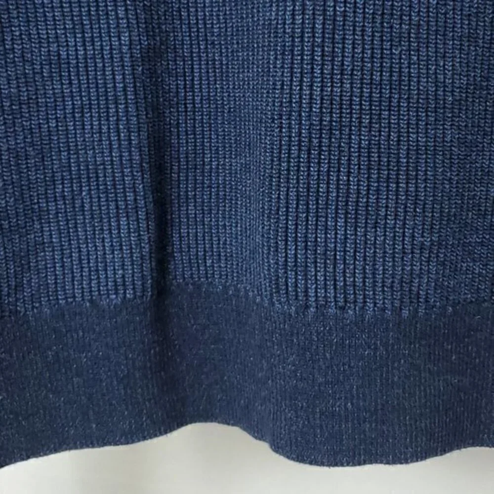 Men's Express 100% Cotton Quarter Zip Rib Raglan Sleeve Sweater Large Blue